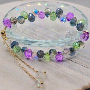 AAA Austrian Tear Drop Crystal Bracelet ✦ Handmade Adjustable ✦ Purple & Green